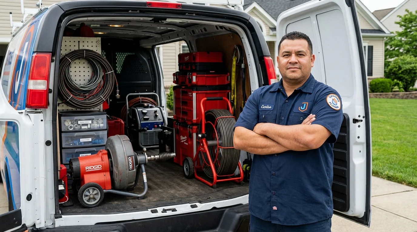 Professional drain cleaning equipment and Johns Plumbing LLC plumber in Piermont