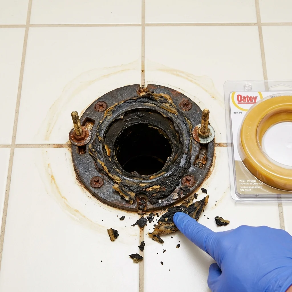 Failed wax ring showing water seepage at the base of a toilet in a Piermont, NY home