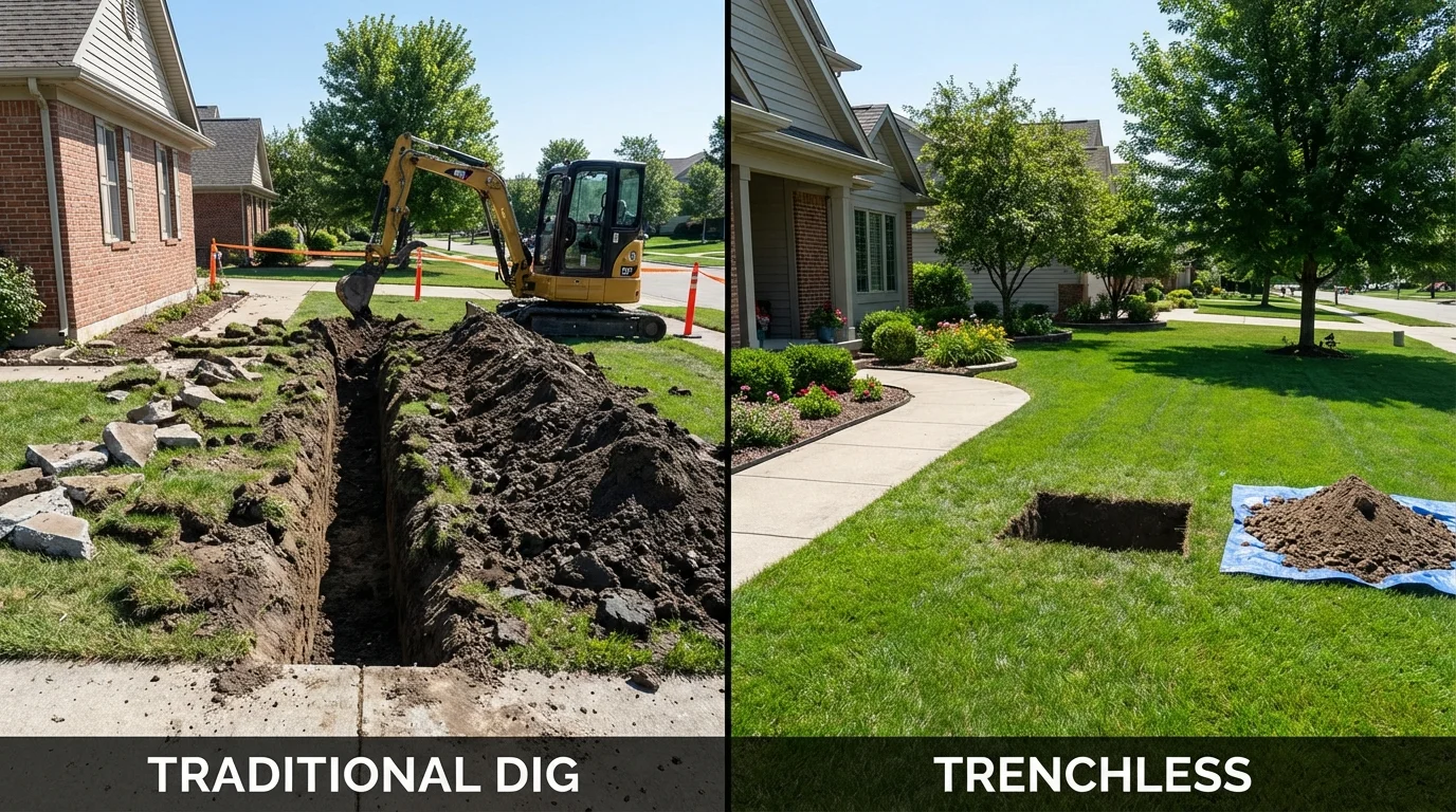 Trenchless sewer repair with minimal yard damage versus traditional excavation in Piermont, NY